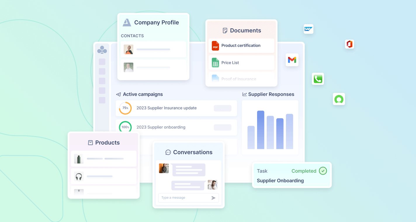 Clover's supplier workspace: company profile, documents, products, conversations and campaigns in one place